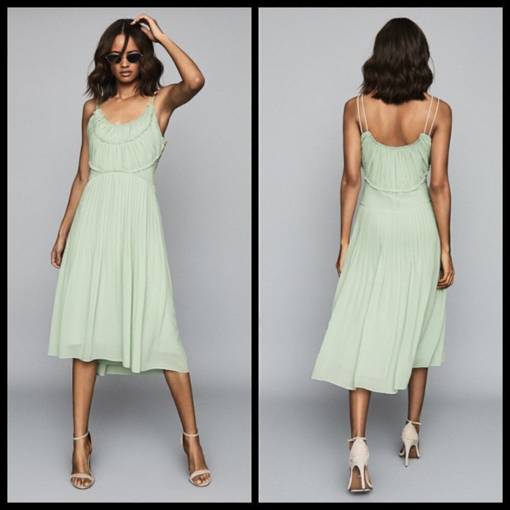 💕REISS💕 Thora Pleated Chiffon Dress ~ Aqua US 10